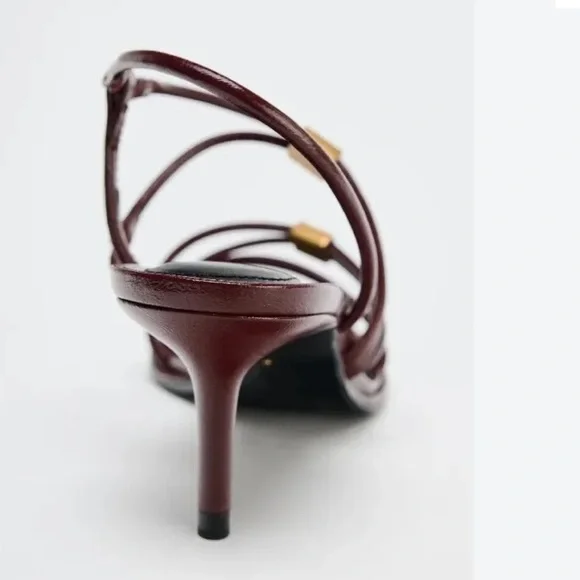 Zara Burgundy Strappy Kitten-Heel Sandals - Women - Picture 5 of 6